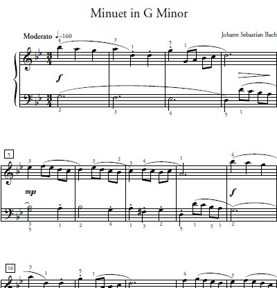 Minuet In G Minor Sheet Music and Sound Files for Piano Students